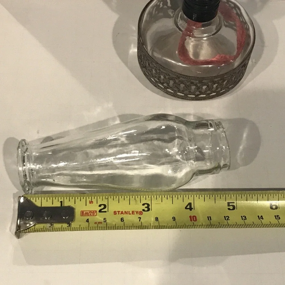 GLASS‎ OIL KEROSENE LAMP RETICULATED METAL BAND 8